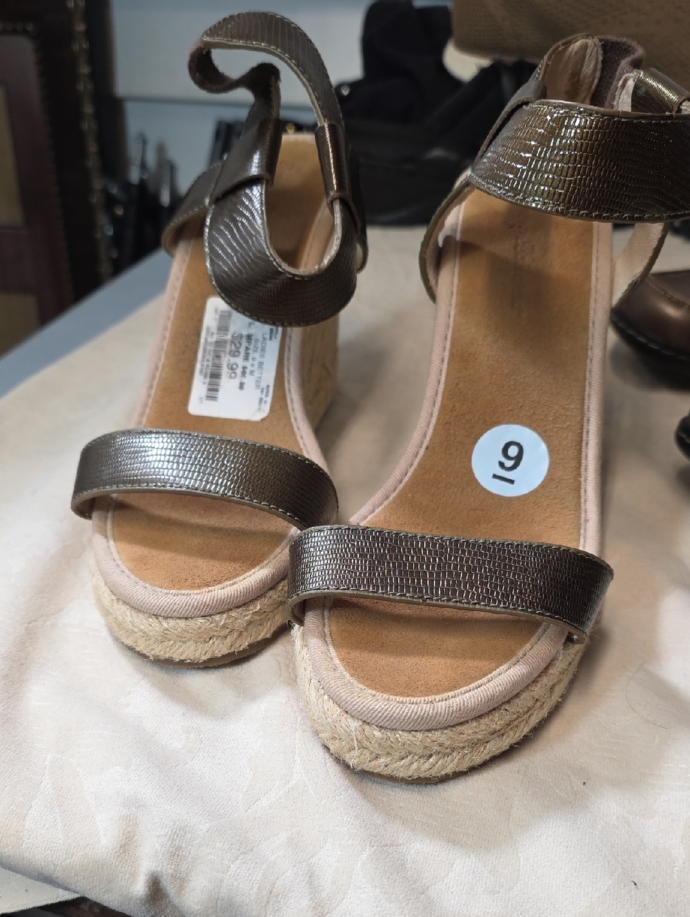 Metallic Bronze Espadrille Platform Sandals with Ankle Strap